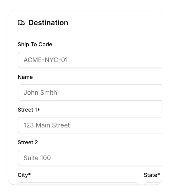 Hovership shipment address form